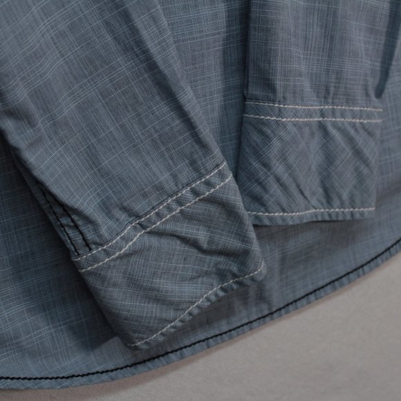 Buckle Black Shirt Men's Large Blue Long Sleeve Solid Pearl Snap Standard Fit - Picture 13 of 14